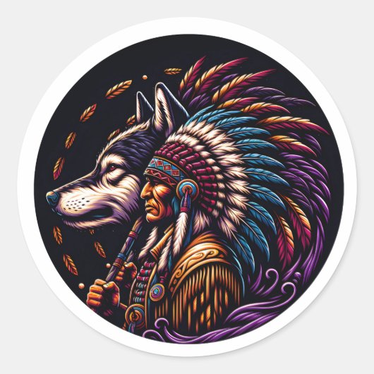 Indio e Lobo Ronde Sticker (Voorkant)