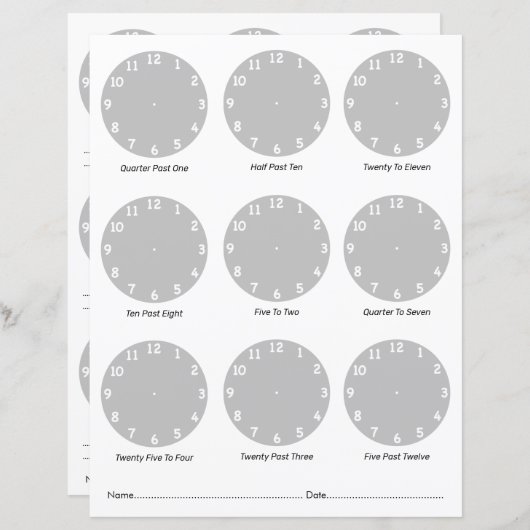 Indiquer l'heure des feuilles de travail (Devant / Derrière)