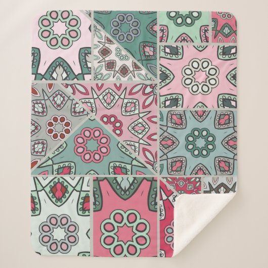 Indisch Arabisch Patchwork Quilt  Sherpa Deken (Voorkant)