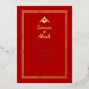Indisch geïnspireerd rood minimalistisch ornament  folie uitnodiging