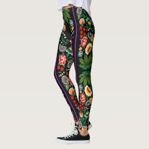 Indische Boho Floral Black Leggings
