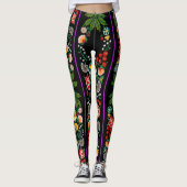  Indische Boho Floral Black Leggings (Voorkant)