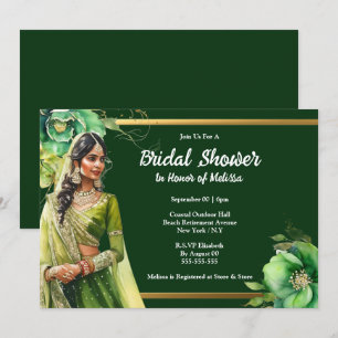 Indische bruid donkergroen goud bruidsfeest kaart