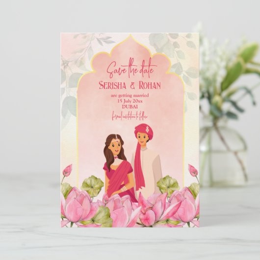 Indische bruiloft, met uitzondering van de datum l kaart (Staand voorkant)