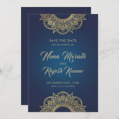 Indische bruiloft, Save The Date, Blauw en Goud Save The Date (Voorkant / Achterkant)