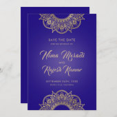 Indische bruiloft, Save The Date, Paarse en gouden Save The Date (Voorkant / Achterkant)