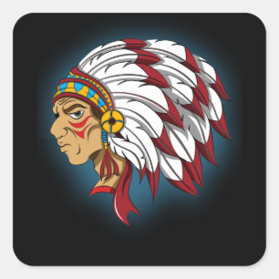 Indische Chieftain Native American Art Inative Blo Vierkante Sticker