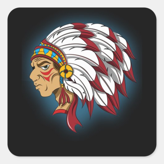 Indische Chieftain Native American Art Inative Blo Vierkante Sticker (Voorkant)