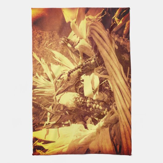 Indische corn in mandje look Herfst Theedoek (Verticaal)