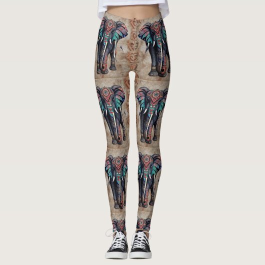 Indische Design Elephant Leggings (Voorkant)