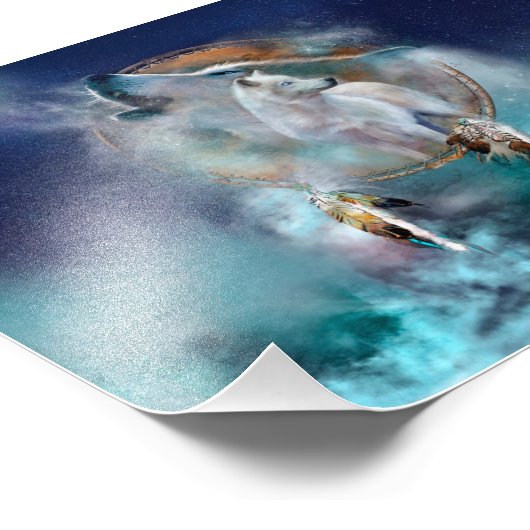 Indische dreamcatcher en etnische stammenwolf foto afdruk (Hoek)