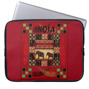 Indische etnische patchwork-olifanten laptop sleeve