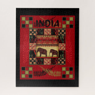 Indische etnische patchwork-olifanten legpuzzel