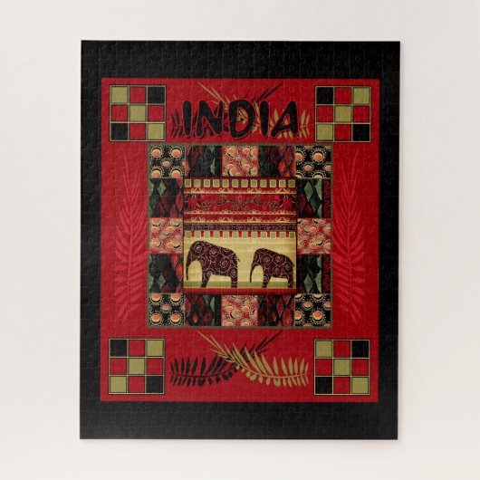 Indische etnische patchwork-olifanten legpuzzel (Verticaal)