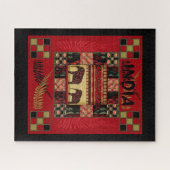 Indische etnische patchwork-olifanten legpuzzel (Horizontaal)