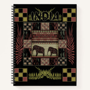 Indische etnische patchwork-olifanten notitieboek