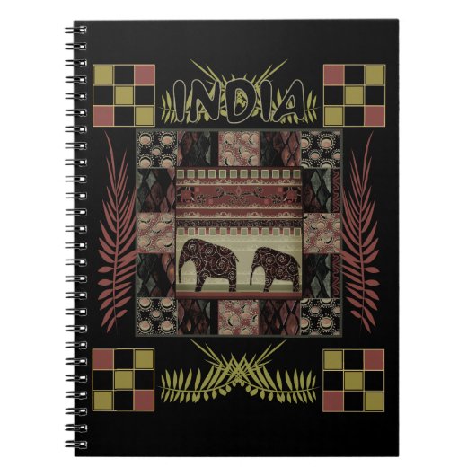 Indische etnische patchwork-olifanten notitieboek (Voorkant)
