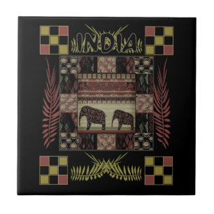Indische etnische patchwork-olifanten tegeltje