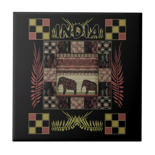 Indische etnische patchwork-olifanten tegeltje (Voorkant)