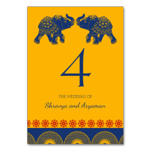 Indische Gedekte olifanten op Royal Blue Wedding Kaart