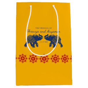 Indische Gedekte olifanten op Royal Blue Wedding Medium Cadeauzakje