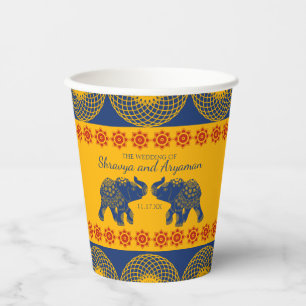 Indische Gedekte olifanten op Royal Blue Wedding Papieren Bekers