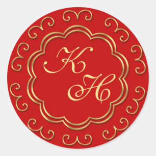 Indische geïnspireerde Monogram Stickers in Rood &