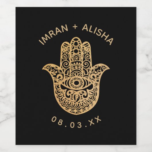 Indische gouden hamsa Henna Wijnlabel Wijn Etiket (Enkel label)