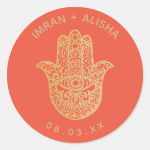 Indische gouden Oranje hamsa Henna Ronde Sticker