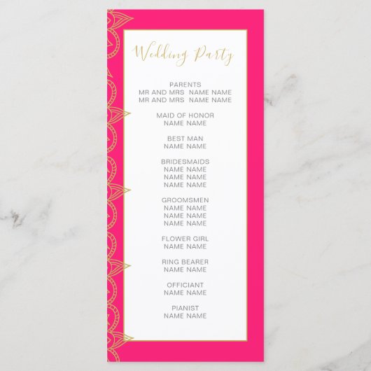 Indische goudkleurige gouden kleurenweddenschap programma (Achterkant)