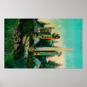 Indische Graven en Totems in de deelstaat Alaska Poster