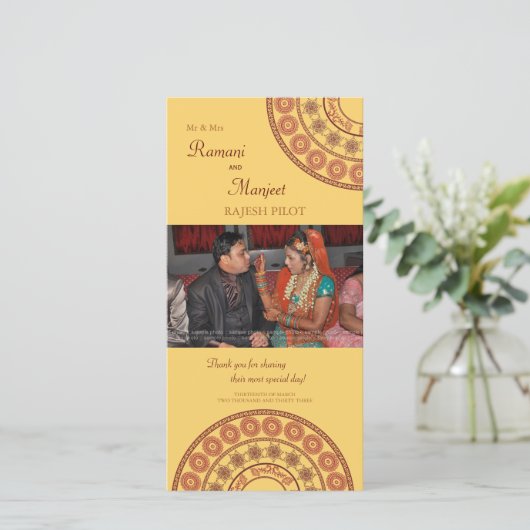 Indische henna bruiloft dank u fotokaart bedankkaart (Staand voorkant)