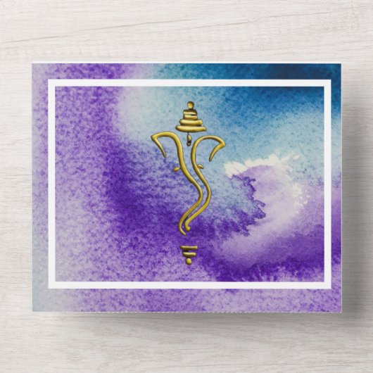 Indische Hindoe Ganesha levendig aquarel All In One Uitnodiging (Voorkant)