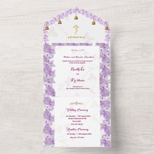 Indische Hindoe Ganesha levendig aquarel All In One Uitnodiging (Binnen)