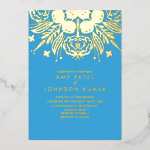 Indische hindoe Hand Drawn Wedding geperst Folie Uitnodiging