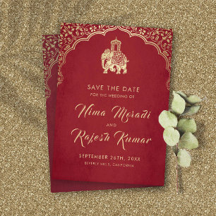 Indische Huwelijksuitnodiging Save The Date Gouden Kaart