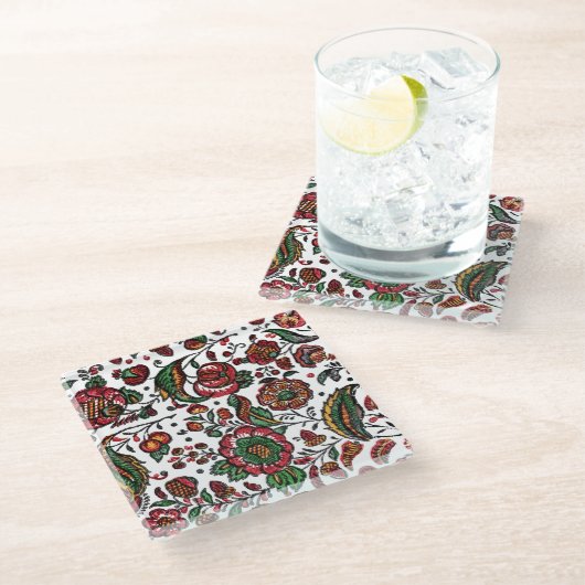  Indische katoenen Chintz stof Glazen Onderzetter (Schuin)