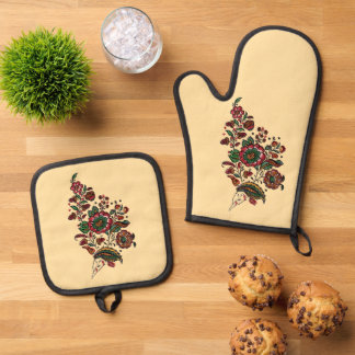 Indische katoenen Chintz stof Ovenwant & Pannenlap Set