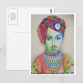 Indische Maharajah uit 1900, originele kunst Briefkaart (Voorkant / Achterkant)