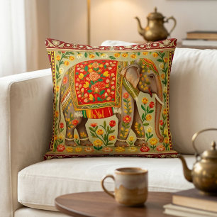 Indische olifant bloemrijke boheemse kunst kussen