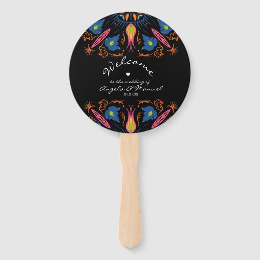 Indische olifant Floral Black Wedding Handwaaier (Voorkant)