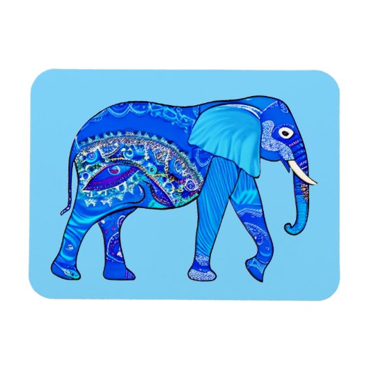 Indische olifant in een Blue Arabesque Pattern Magneet (Horizontaal)