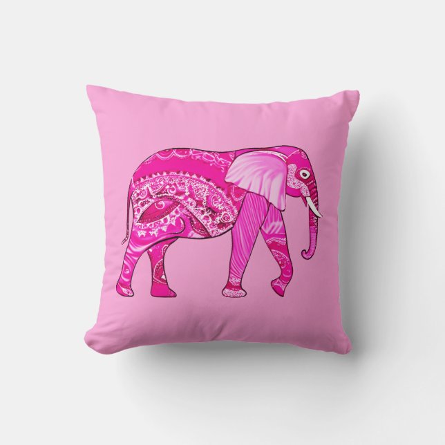 Indische olifant in een Fuchsia Pink Arabesque Pat Kussen (Voorkant)
