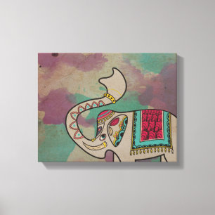 Indische olifant Waterverf Canvas printplaat Wall Afdruk