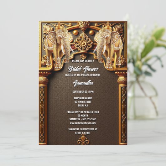 Indische olifanten bloemengoud luxe vrijgezellenfe kaart (Staand voorkant)