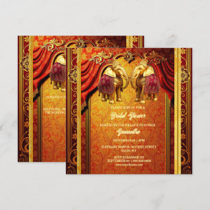 Indische olifanten gouden rode henna luxe bruids feestdagenkaart
