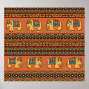 Indische olifanten, Sinaasappel Traditional Seamle Poster