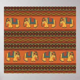 Indische olifanten, Sinaasappel Traditional Seamle Poster