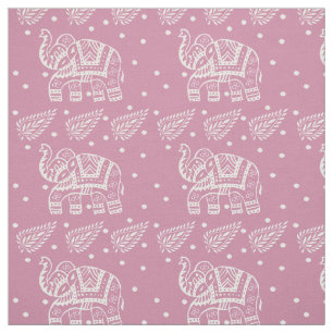 Indische Paisley en olifant blokdruk Roze Rose Stof