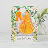 Indische Pakistaanse gouden bruiloft redt de datum Save The Date (Staand voorkant)